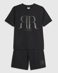 Boys Black RR T-Shirt And Shorts Set