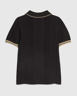Boys Black Textured Polo Shirt