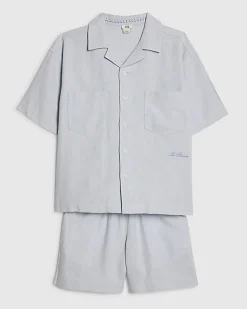 Boys Blue Linen Look Shirt Set
