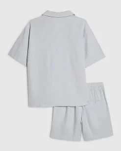 Boys Blue Linen Look Shirt Set