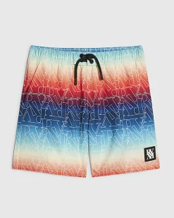 Boys Blue Ombre Monogram Swim Shorts