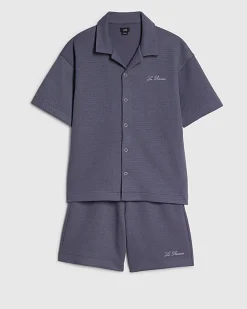 Boys Blue Textured Shirt Set