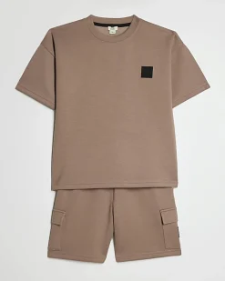 Boys Brown Luminis Badge T-Shirt Set