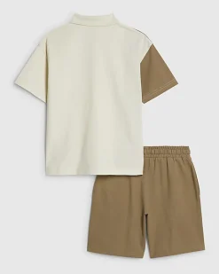 Boys Brown Oversized Polo Shirt Set