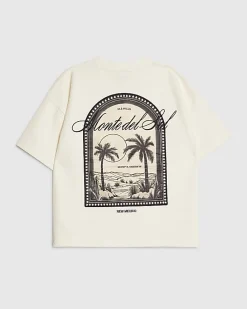 Boys Cream Textured Palm Tree T-Shirt