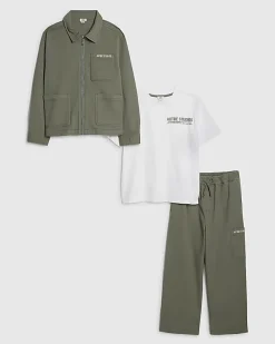 Boys Green Twill Shirt 3 Piece Set