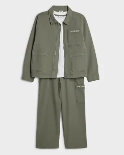 Boys Green Twill Shirt 3 Piece Set