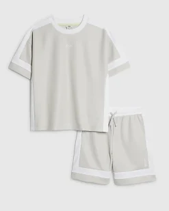 Boys Grey Colour Block T-Shirt Set