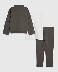 Boys Grey Textured Jacket 3 Piece Set