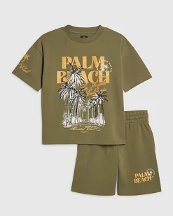 Boys Khaki Palm Beach T-Shirt Set