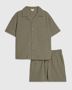 Boys Khaki Textured Shirt Set