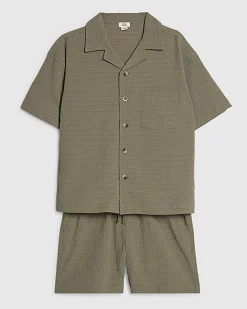 Boys Khaki Textured Shirt Set
