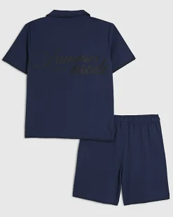 Boys Navy Embroidered Floral Swim Set