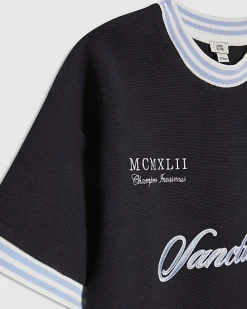 Boys Navy Football Rib T-shirt
