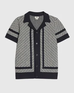 Boys Navy Geometric Print Polo Shirt