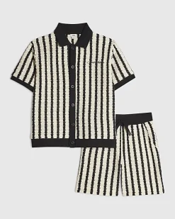 Boys Navy Stripe Crochet Shirt Set