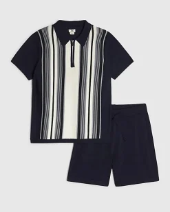 Boys Navy Stripe Polo Shirt Set