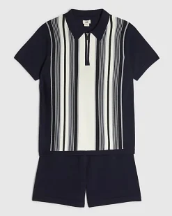 Boys Navy Stripe Polo Shirt Set