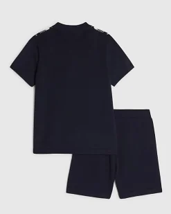 Boys Navy Stripe Polo Shirt Set