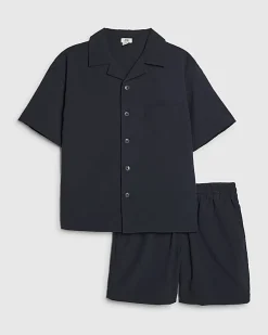 Boys Navy Textured Shirt Set