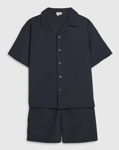 Boys Navy Textured Shirt Set
