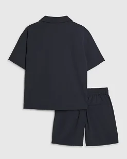 Boys Navy Textured Shirt Set