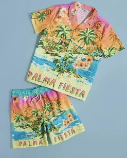 Boys Orange Tropical Swim Shirt and Short Set