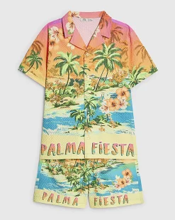 Boys Orange Tropical Swim Shirt and Short Set