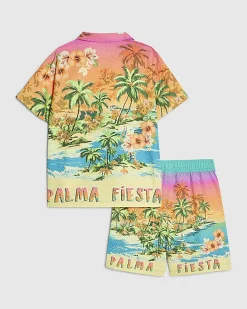 Boys Orange Tropical Swim Shirt and Short Set