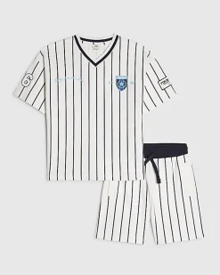 Boys White Oversized Stripe T-Shirt Set