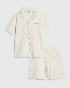 Boys White Textured Shirt Set