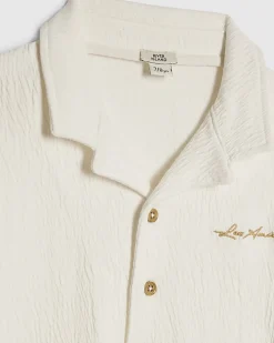Boys White Textured Shirt Set
