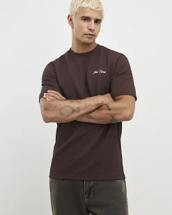 Brown Slim Fit Textured Midweight T-Shirt