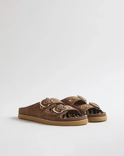 Brown Animal Footbed Double Strap Sandals
