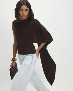 Brown Asymmetric Drape Cape Top