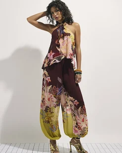 Brown Balloon Floral Print Trousers