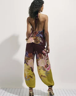 Brown Balloon Floral Print Trousers