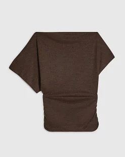 Brown Banded Hem Drape Top