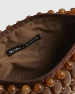 Brown Beaded Clutch Bag