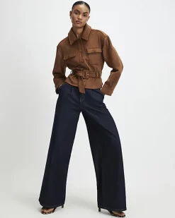 Brown Belted Faux Suede Jacket