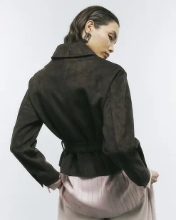 Brown Belted Faux Suede Jacket