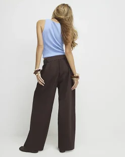 Brown Belted Wide Leg Poplin Trousers