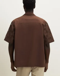 Brown Boxy Fit Lace Fabric Block Shirt