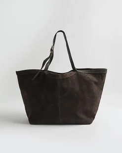 Brown Buckle Handle Suede Shopper Bag
