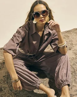 Brown Buttoned Bubble Hem Shirt