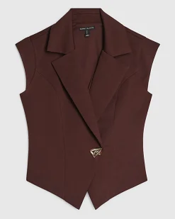 Brown Cap Sleeve Twill Waistcoat