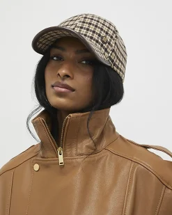 Brown Check Print baseball Cap