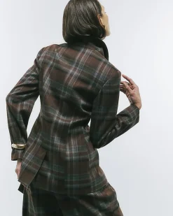 Brown Check Tie Waist Blazer