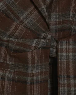 Brown Check Tie Waist Blazer
