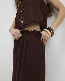 Brown Chiffon Tie Side Maxi Skirt
